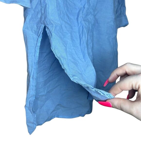 Orsay Blue 3/4 Sleeve Tunic Button Up Blouse Size 38 Collared High Low - Picture 8 of 13